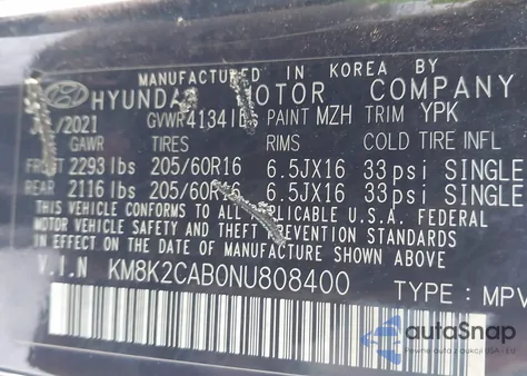 2022 Hyundai Kona Se z USA, uszkodzony, nr VIN KM8K2CAB0NU808400